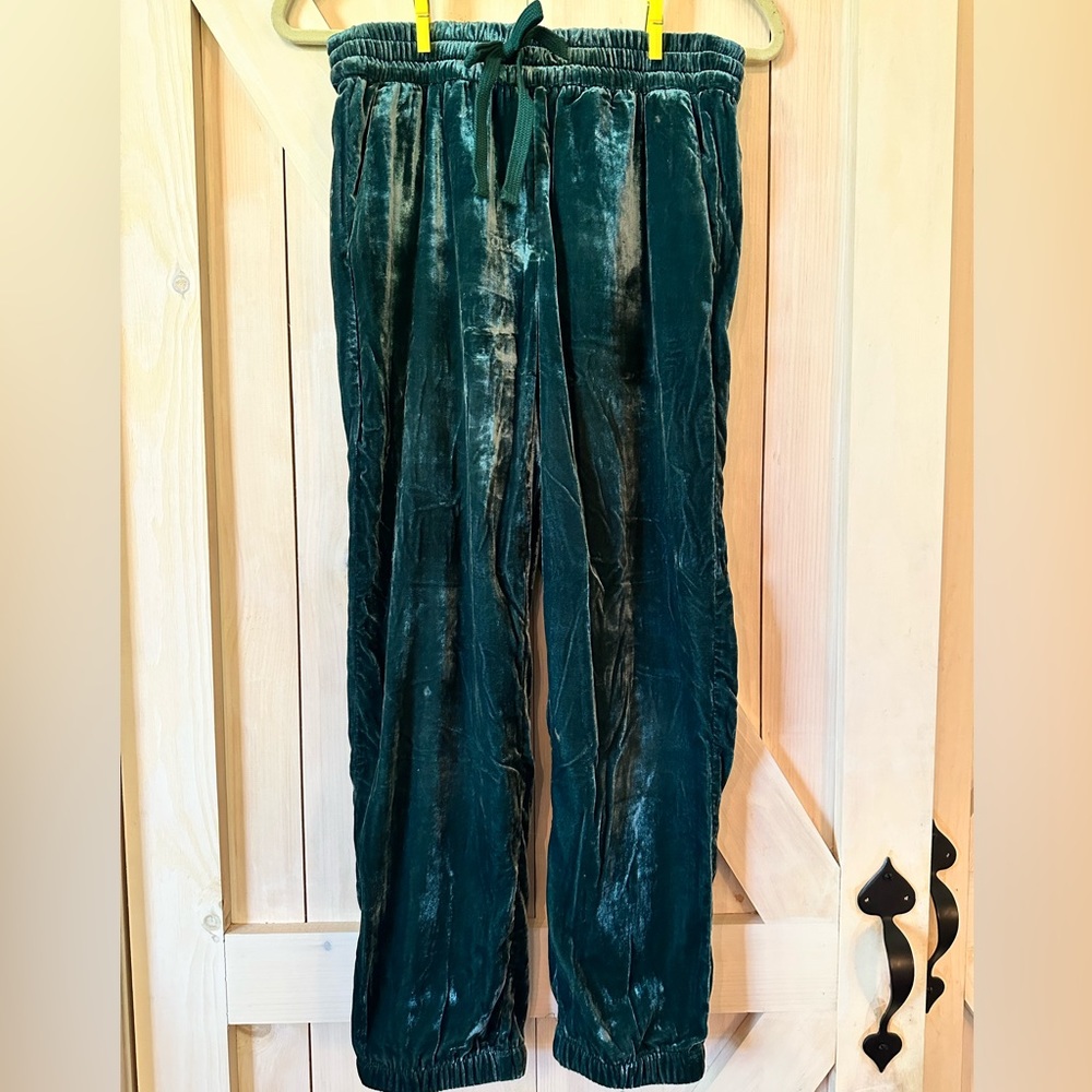 J. Crew  Velvet Jogger Pants Green Women's Size 2 Front Pockets